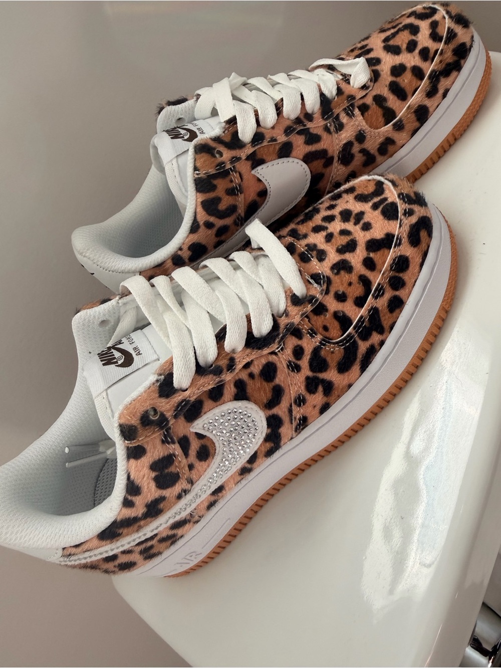 Nike Women's Leopard Print Air Force 1 with White & Gum Accents - Picture 3 of 6